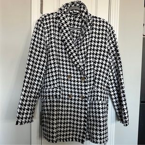 NWOT SHEIN Shawl Collar Double Breasted Raw Edge Houndstooth Tweed Blazer